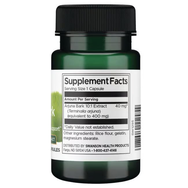 Back: Supplement facts panel for Swanson Terminalia Arjuna extract showing 10:1 concentration.