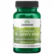 Front: Bottle of Swanson Full Spectrum St. John's Wort 375 mg, 60 vegan capsules.