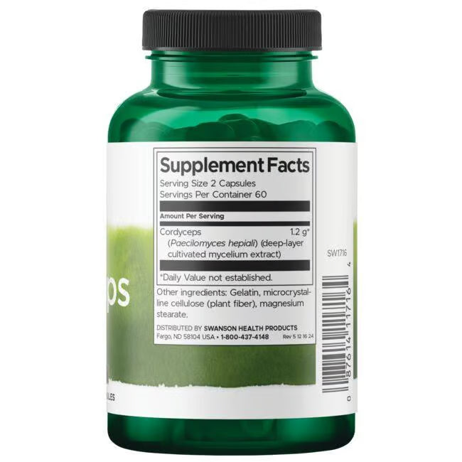 Green supplement bottle with label on a white background