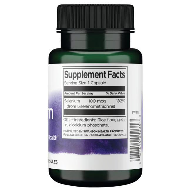 Back label of Swanson Selenium showing supplement facts panel.