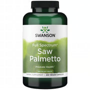Swanson Saw Palmetto Capsules supplement bottle in a white background.