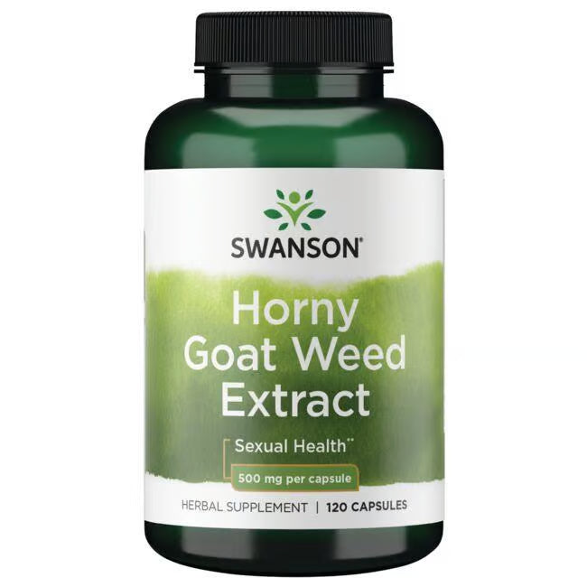 Swanson Horny goat weed extract supplement bottle on a white background