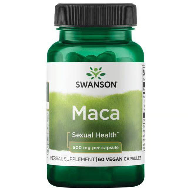 Swanson Maca Root Supplement bottle in a white background.