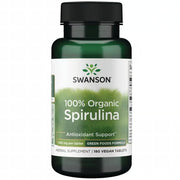 Front: Bottle of Swanson 100% Organic Spirulina 500 mg, 180 vegan tablets.