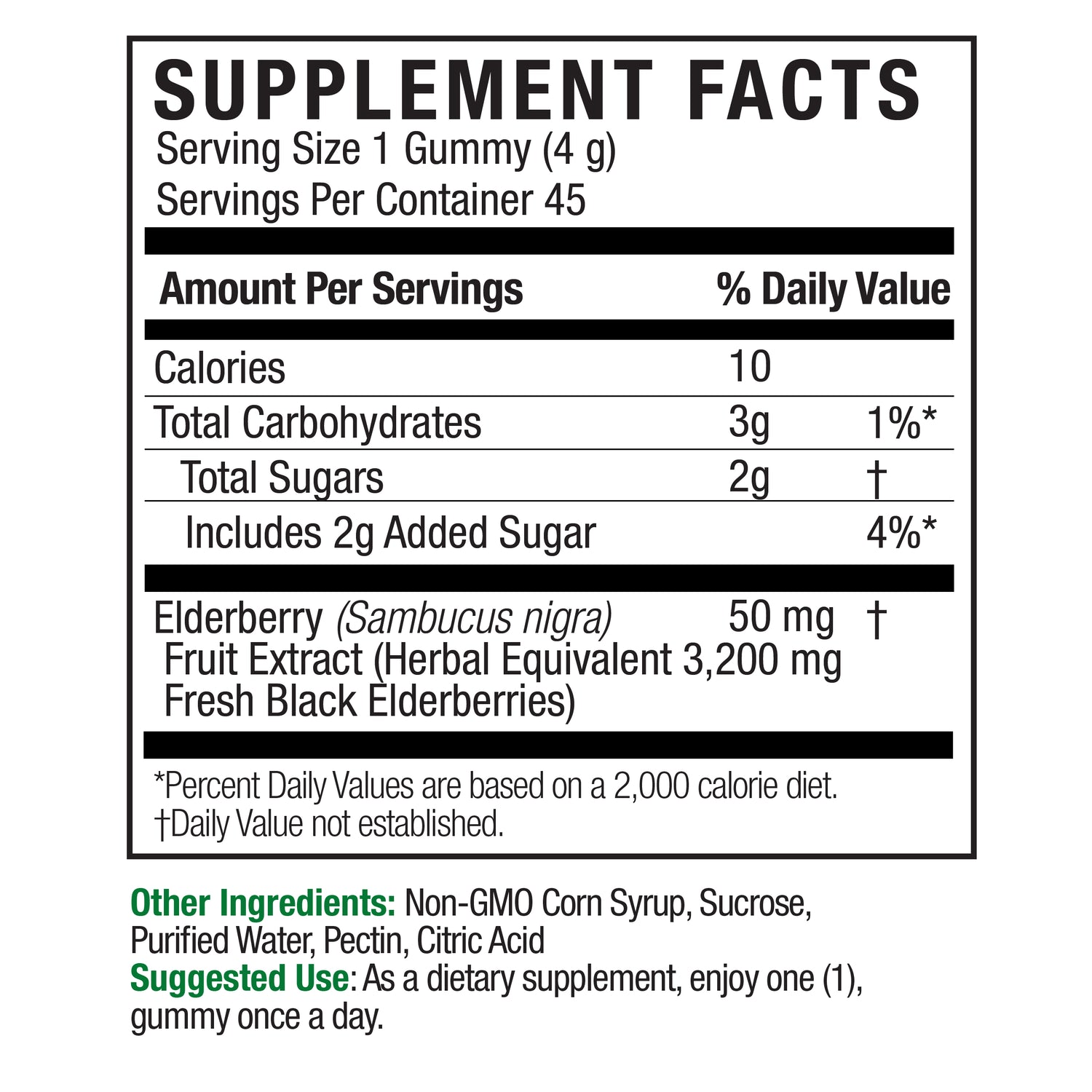Supplement facts label for gummy vitamins on a white background