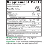Supplement facts label for a product called 'Lore' with nutritional information and usage instructions.
