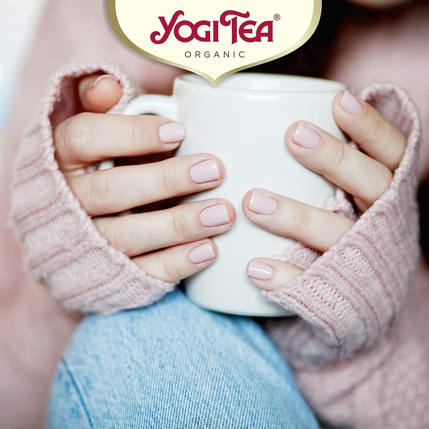 Lifestyle Image: Yogi Tea Organic Rose floral herbal tea cup 17 x 2g daily use