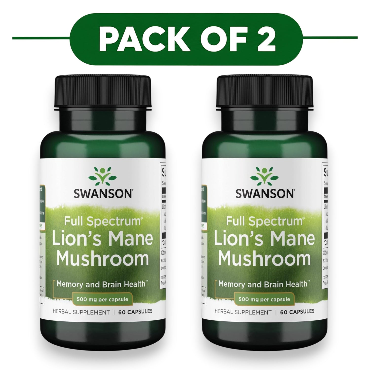 Swanson Full Spectrum Lion's Mane Mushroom 500mg 60 Capsules Pack of 2