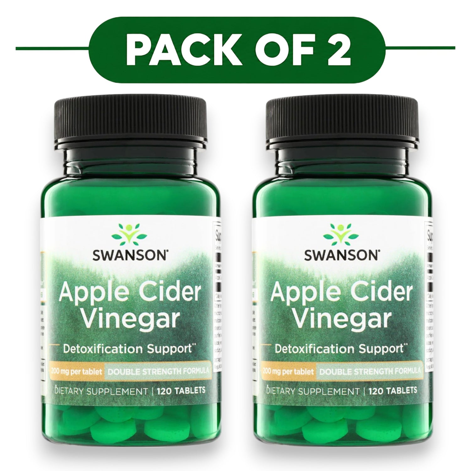 Swanson Apple Cider Vinegar 200mg Double Strength 120 Tablets Pack of 2 bottle supplement