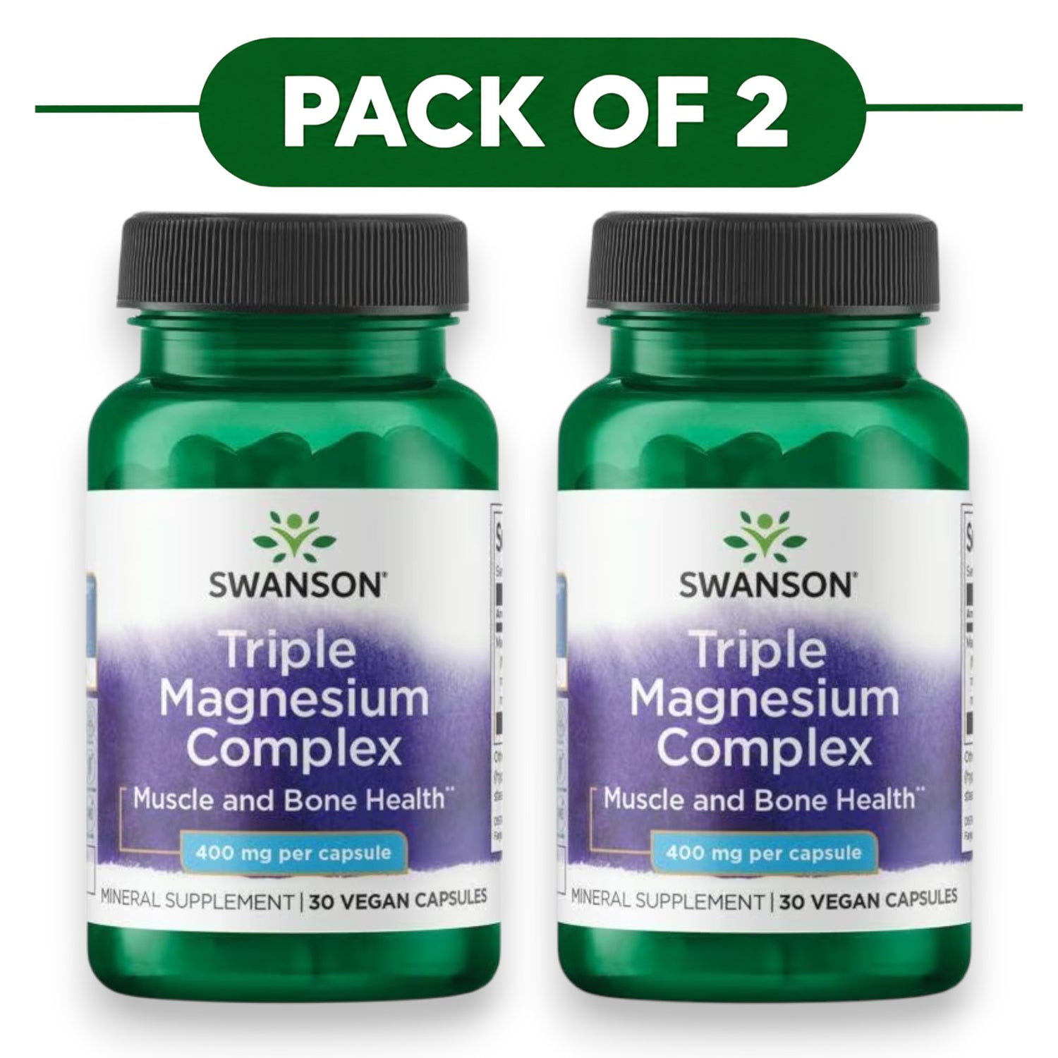 Swanson Triple Magnesium Complex 400mg 30 Vegan Capsules Pack of 2