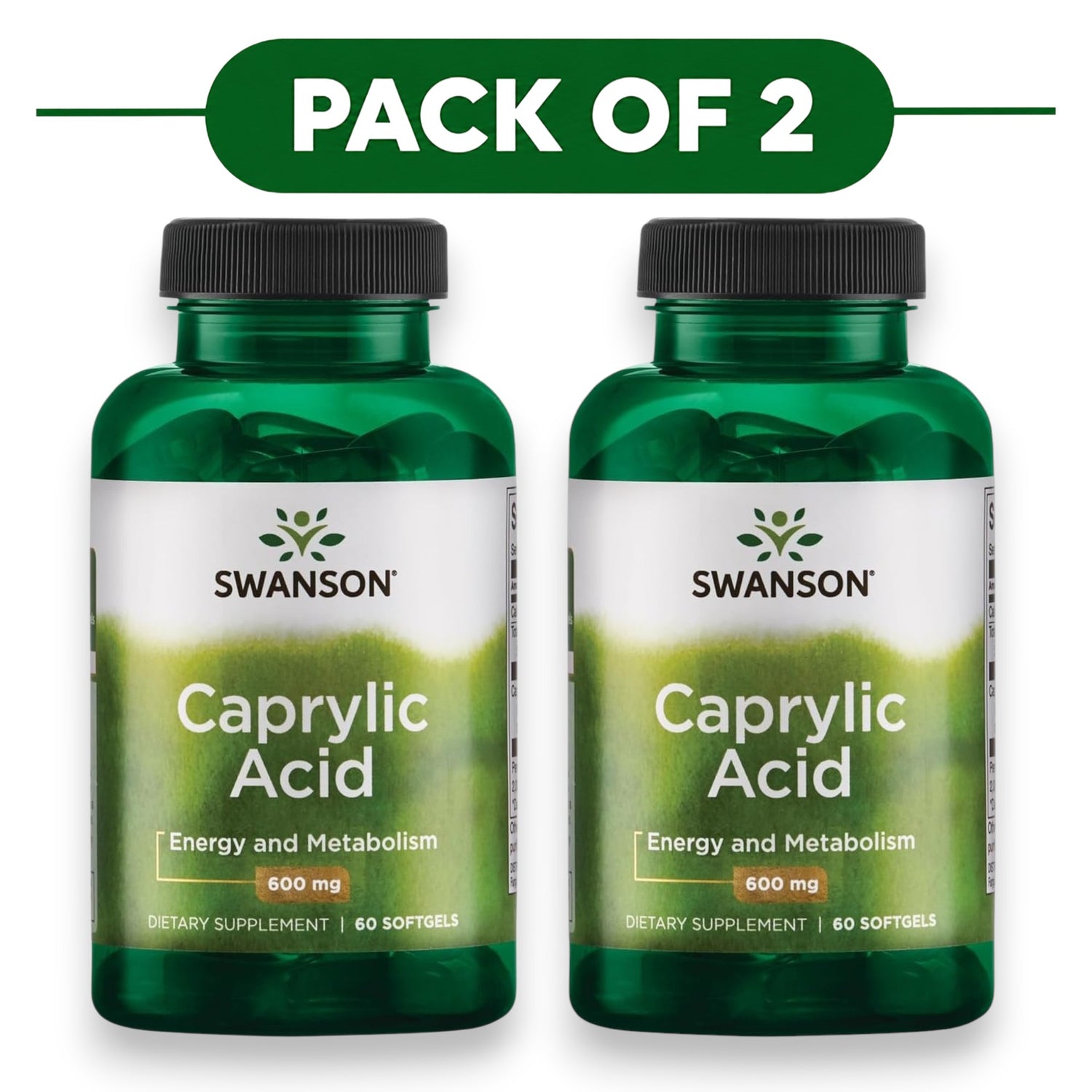 Swanson Caprylic Acid 600mg 60 Softgels Pack of 2
