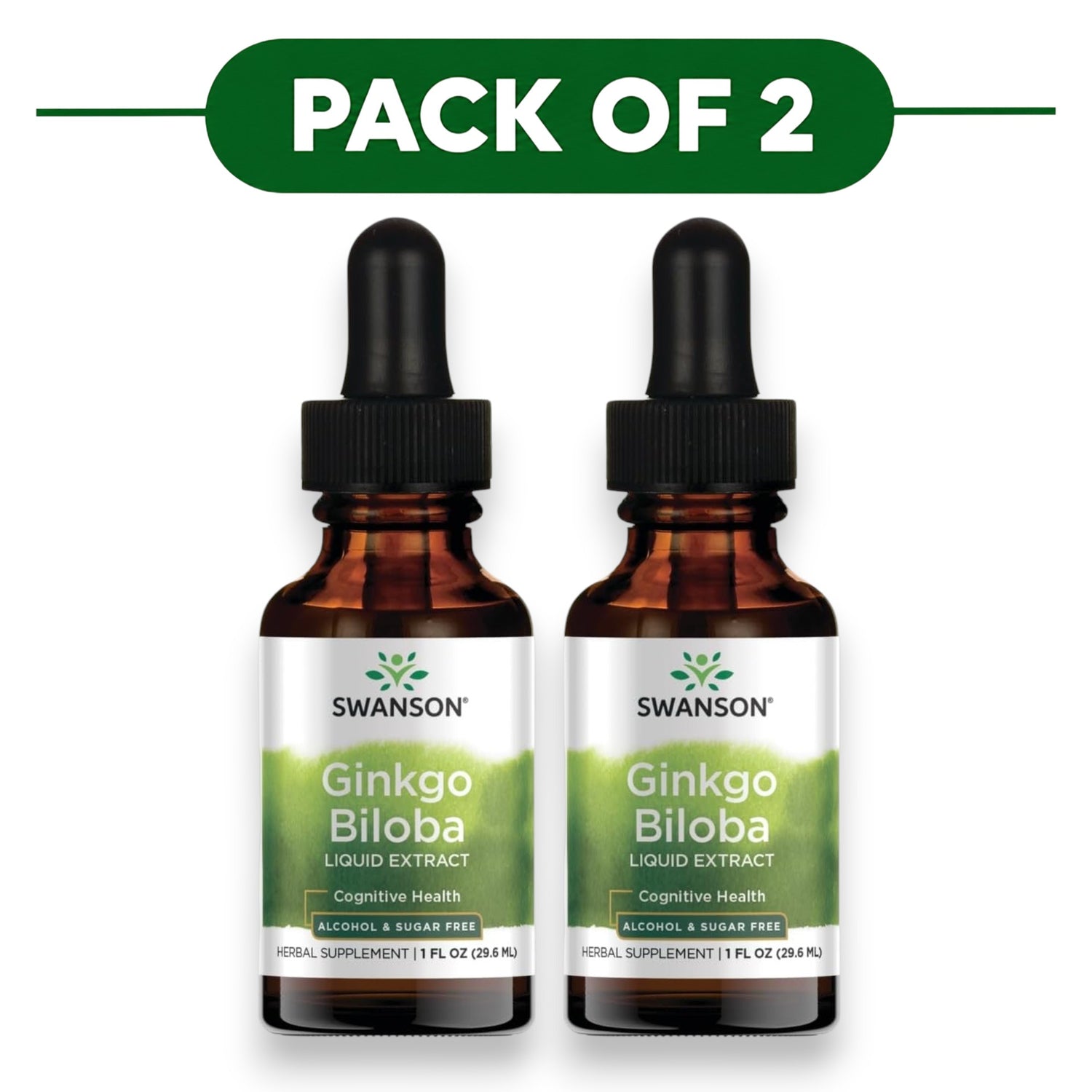 Swanson Ginkgo Biloba Liquid Extract Alcohol & Sugar Free 29.6ml Pack of 2