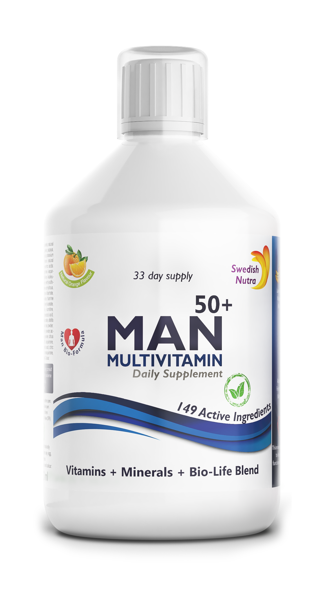 Multivitamin bottle for men over 50 on a white background