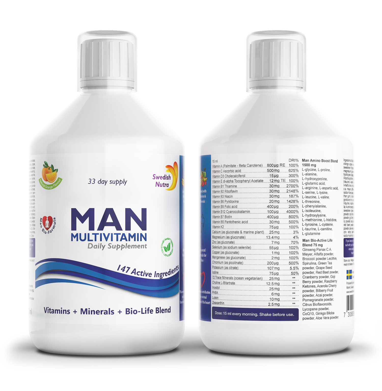 Two bottles of MAN Multivitamin on a white background