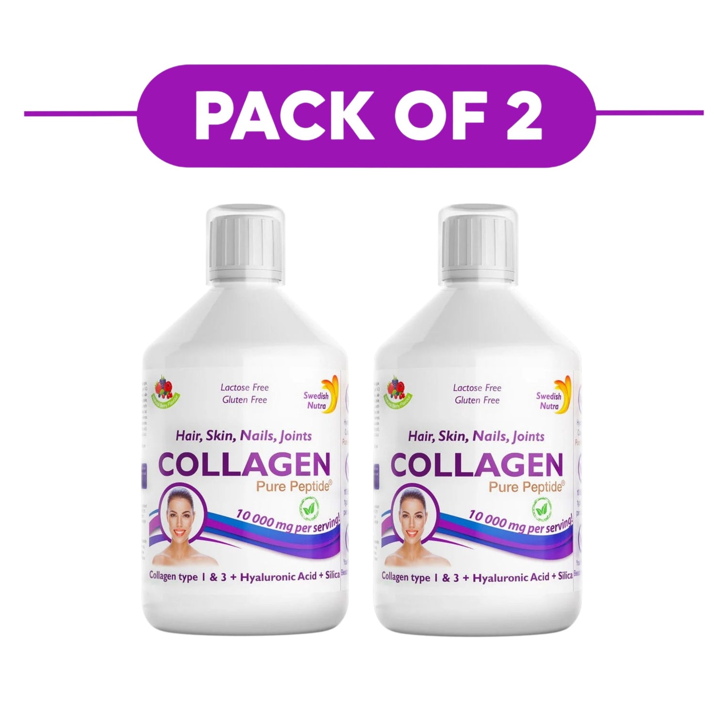 Swedish Nutra Collagen Pure Peptide Liquid Berry 500ml Pack of 2