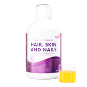 Front image: Swedish Nutra Hair Skin and Nails liquid collagen orange flavour 500ml bottle