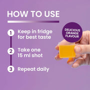 How To Use: Swedish Nutra Hair Skin and Nails liquid collagen orange flavour 500ml bottle
