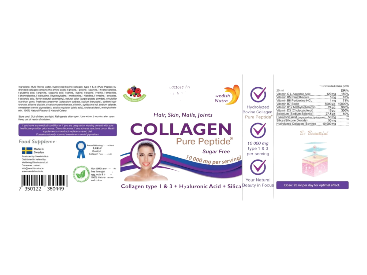 Swedish Nutra Liquid Bovine Collagen – 10,000 mg (500ml, Berry Flavour)