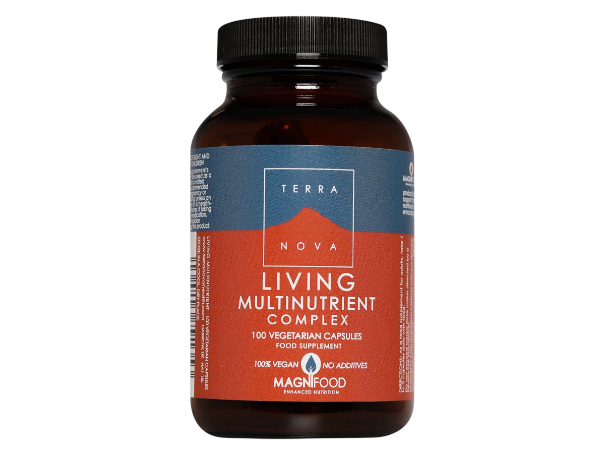 Front image: Terranova Living Multinutrient Complex capsules bottle vegan 100 count