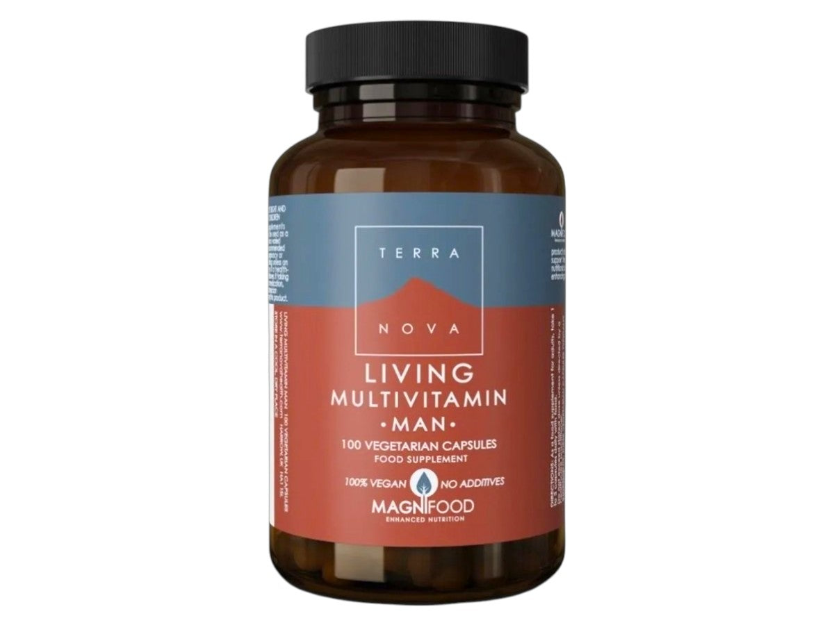 Front image: Terranova Living Multivitamin Man capsules bottle vegan 100 count