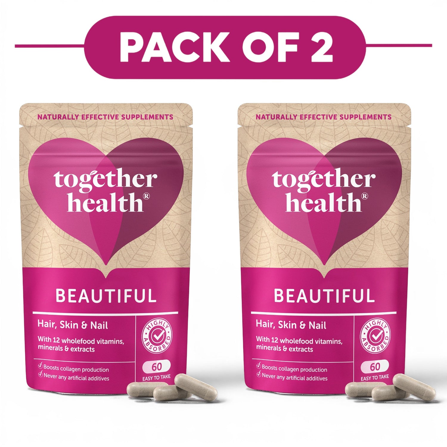 Together Health Beautiful Hair Skin & Nail Vitamins 60 Capsules Pack of 2