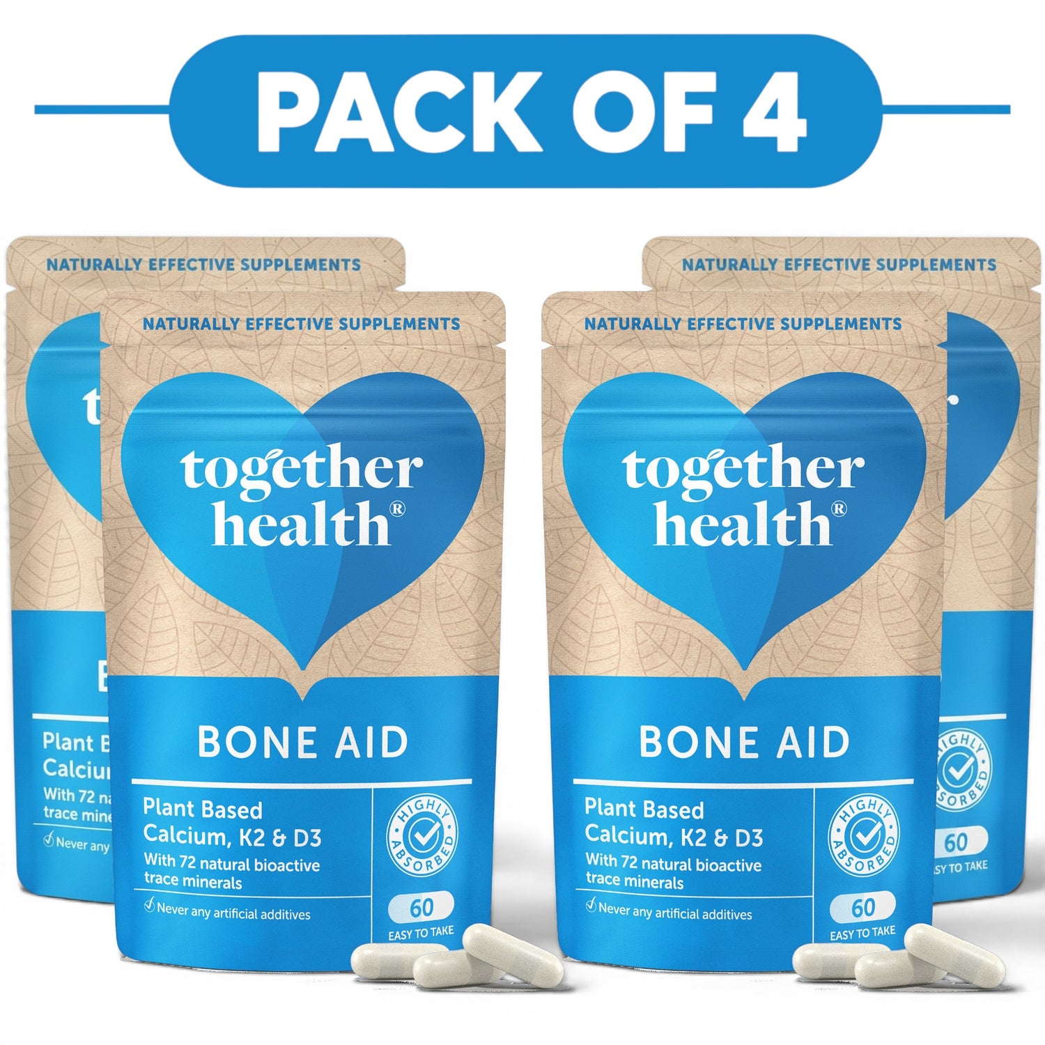 Together Health Bone Aid Plant Based Calcium K2 & D3 60 Capsules Pack of 4