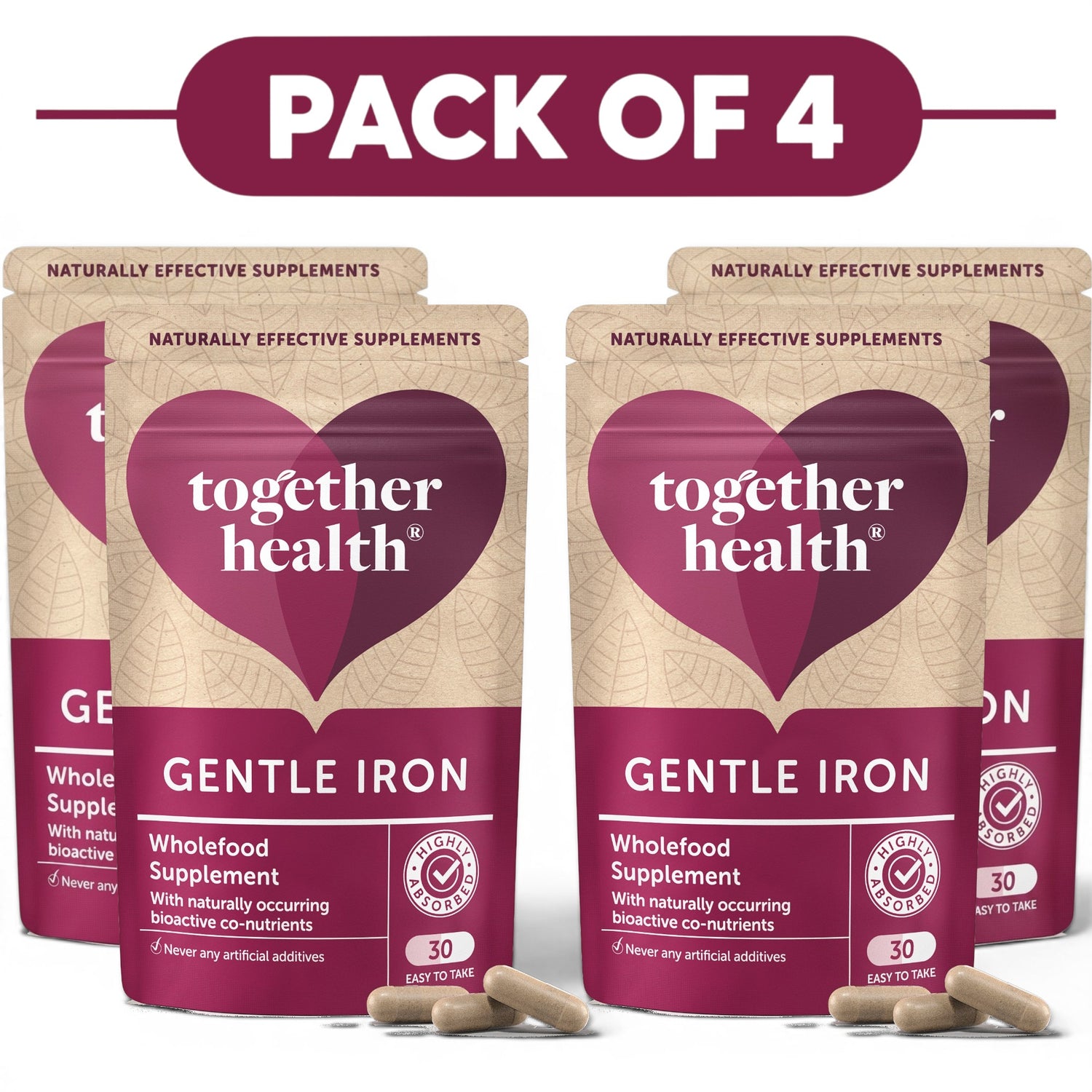 Together Health Gentle Iron Wholefood Supplement 30 Capsules Pack of 4