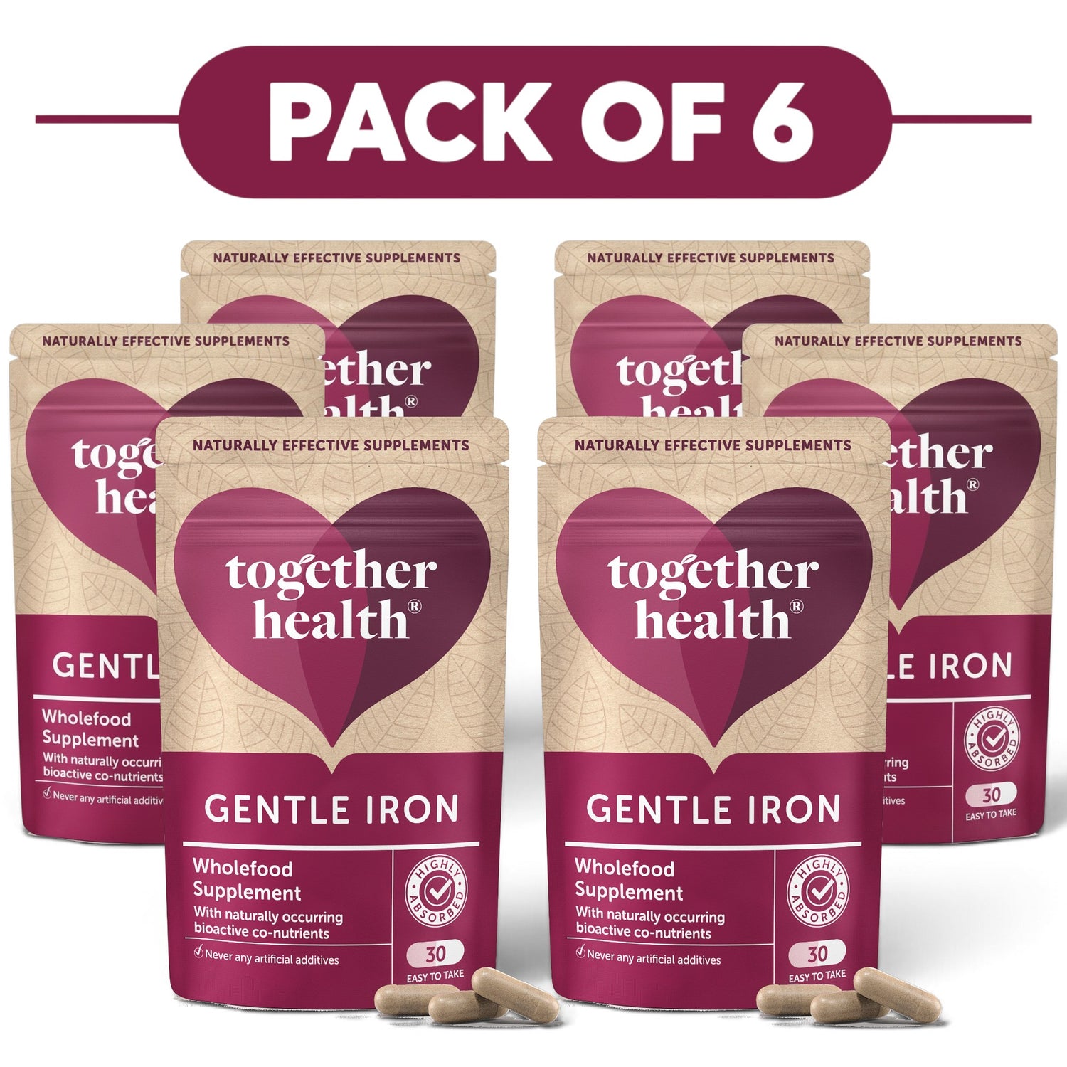 Together Health Gentle Iron Wholefood Supplement 30 Capsules Pack of 6