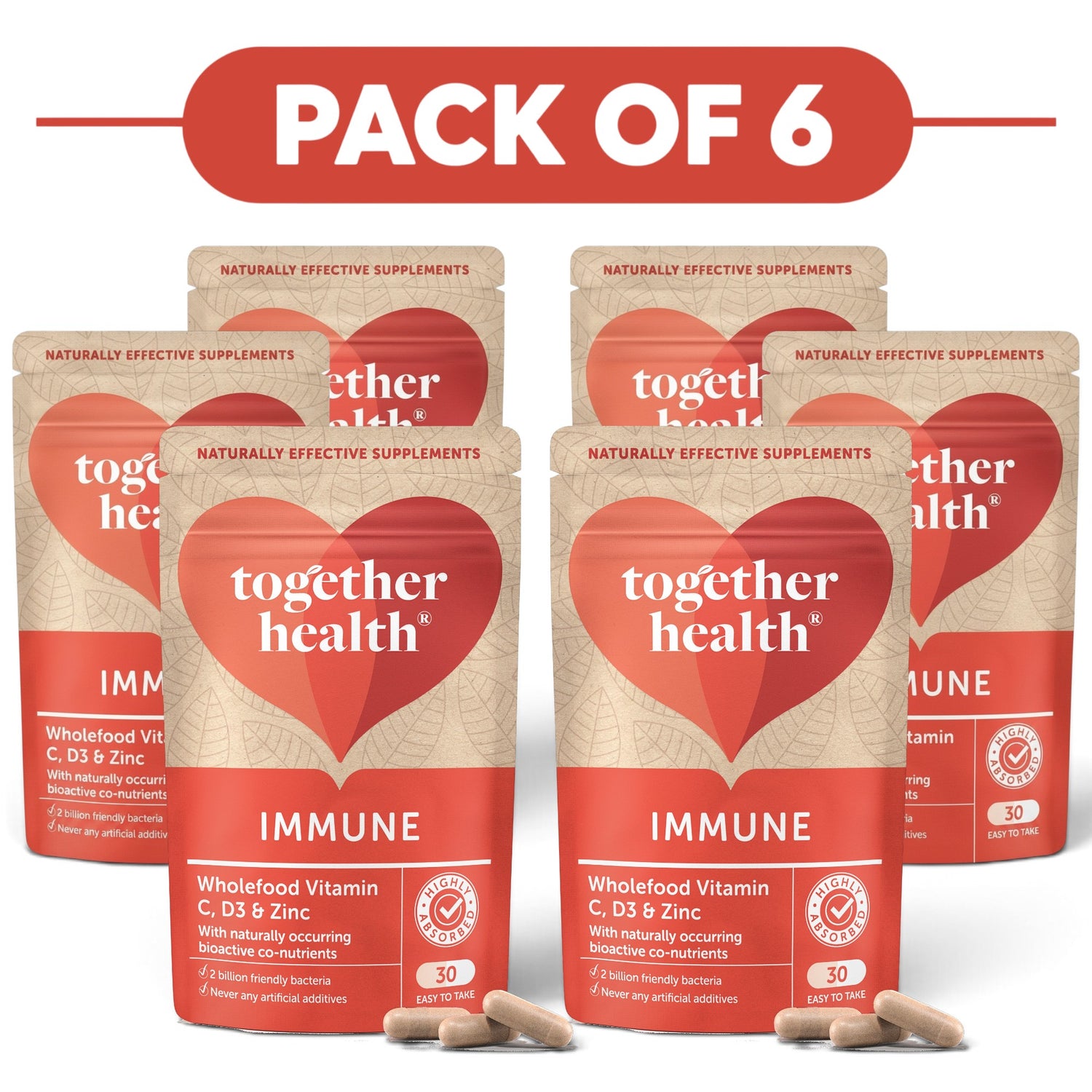 Together Health Immune Wholefood Vitamin C D3 & Zinc 30 Capsules Pack of 6