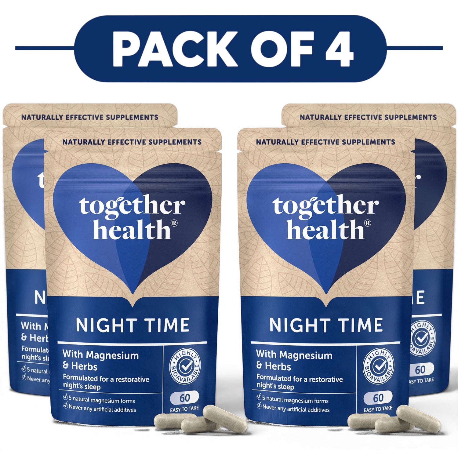 Together Health Night Time Magnesium & Herbs 60 Capsules Pack of 4