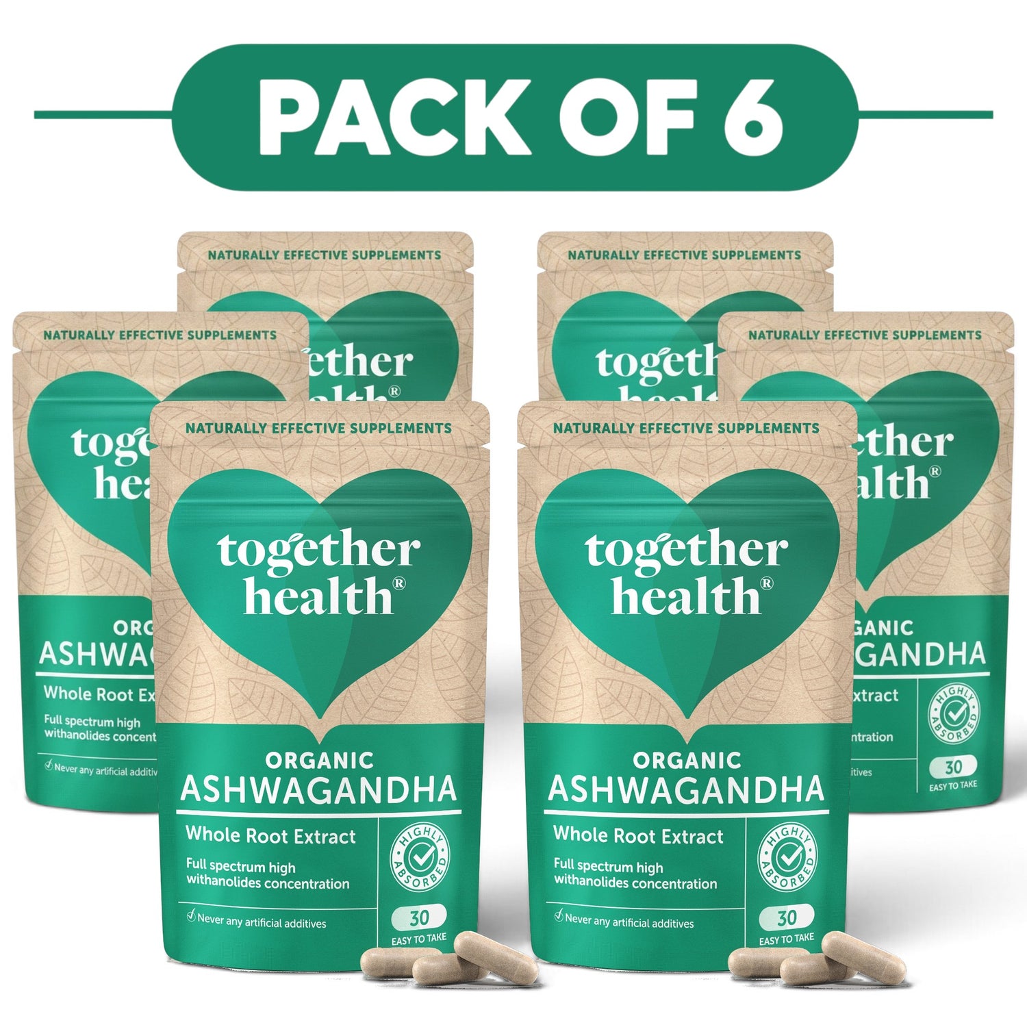 Together Health Organic Ashwagandha Whole Root Extract 30 Capsules Pack of 6