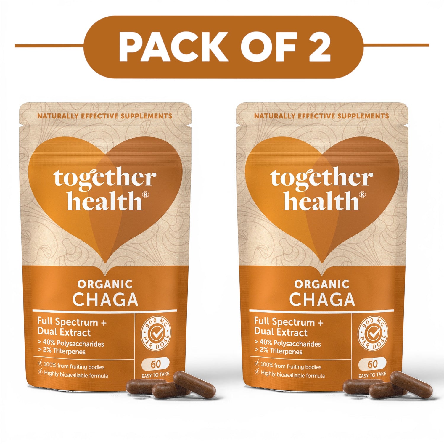 Together Health Organic Chaga 900mg Dual Extract 60 Capsules Pack of 2