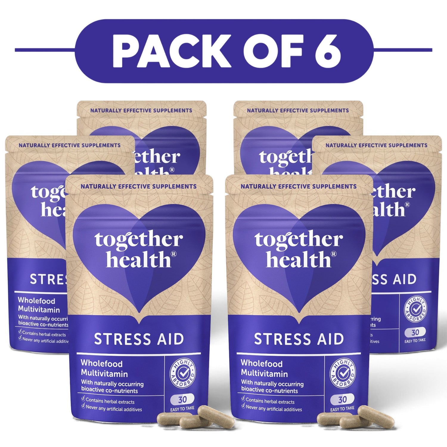 Together Health Stress Aid Wholefood Multivitamin 30 Capsules Pack of 6