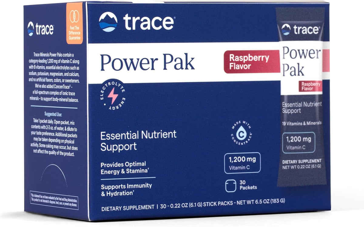 Trace Minerals Power Pak Electrolyte Powder Raspberry 30 Packets ...