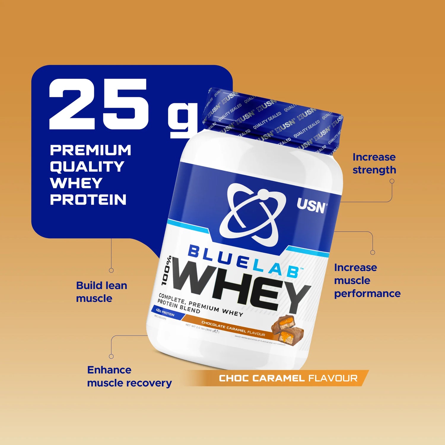 USN Blue Lab Whey Protein Powder, Chocolate Caramel - 2kg