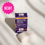 Derma-Relief Derma-Soap packaging on a white background with a pink 'NEW!' label.