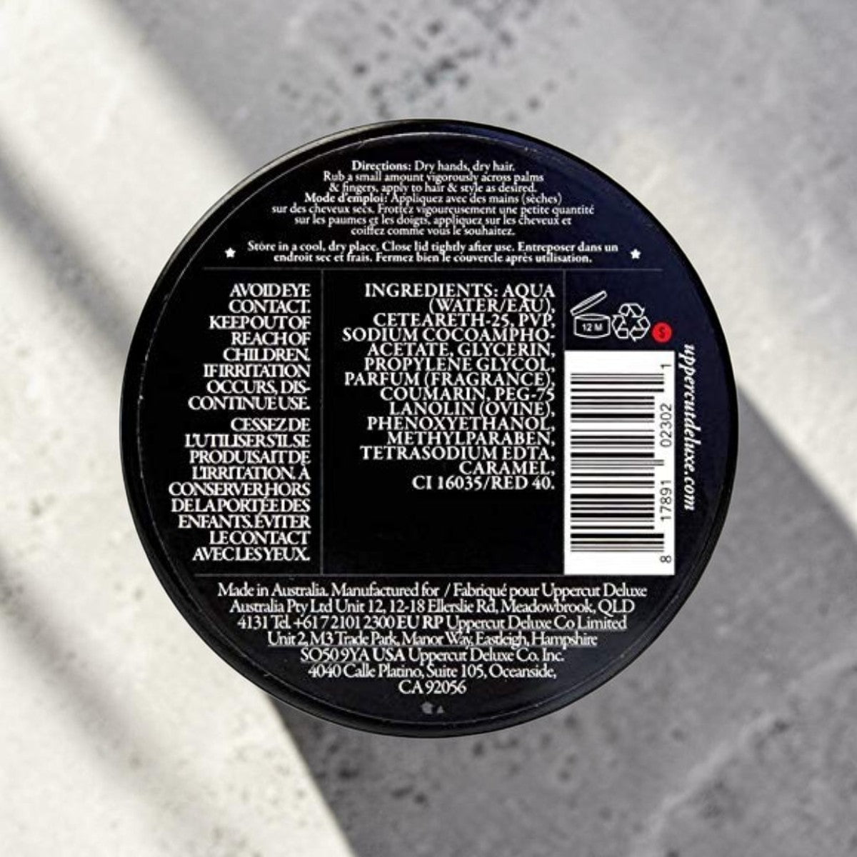 Uppercut Deluxe Pomade 100g barcode packaging image