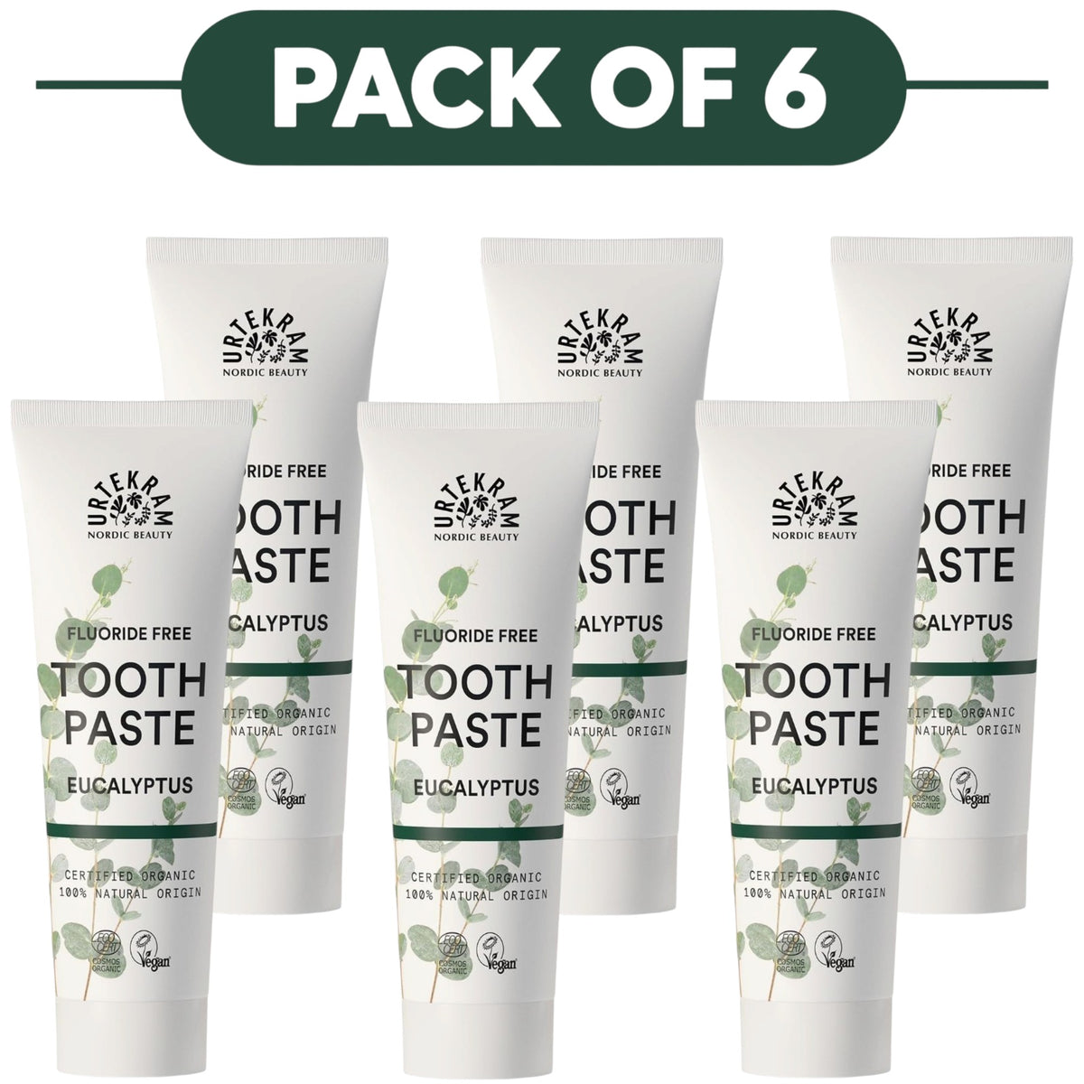 Urtekram Fluoride Free Eucalyptus Toothpaste 75ml Pack of 6
