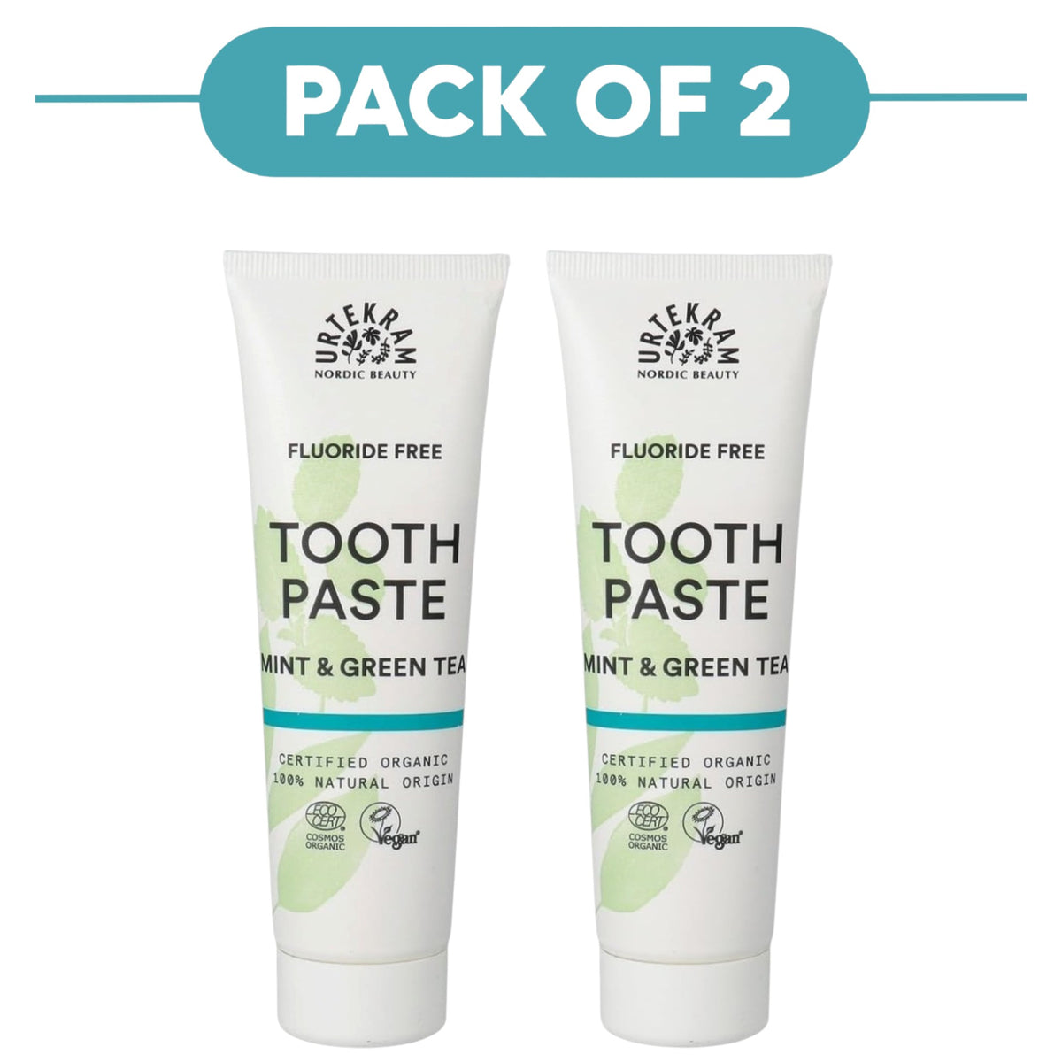 Urtekram Fluoride Free Mint & Green Tea Toothpaste 75ml Pack of 2
