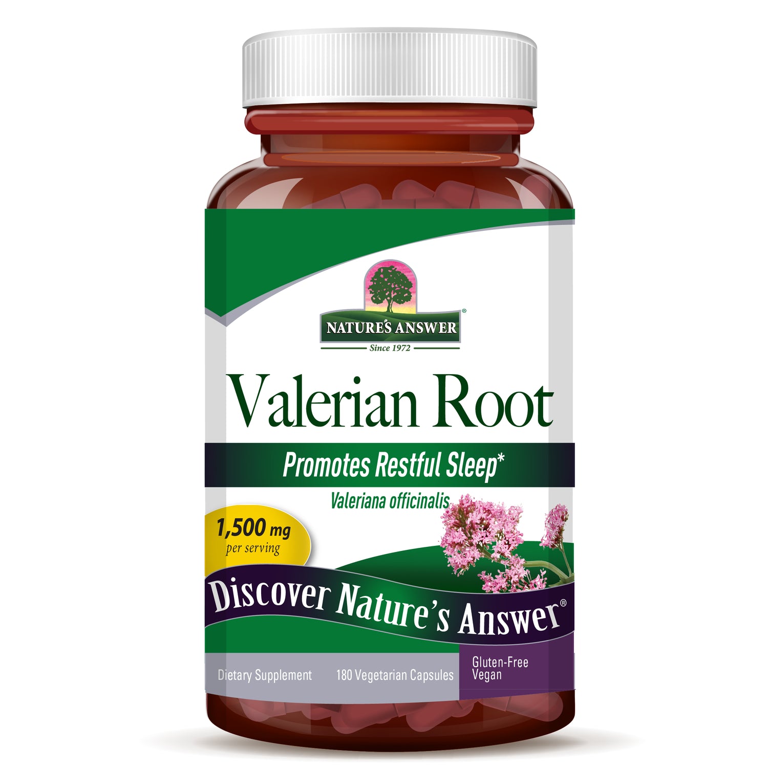 Valerian Root supplement bottle with label on a white background