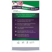 Product packaging with 'Discover Nature's Answer' branding and text about quality standards.