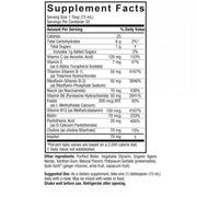 Supplement facts label with detailed nutritional information on a white background