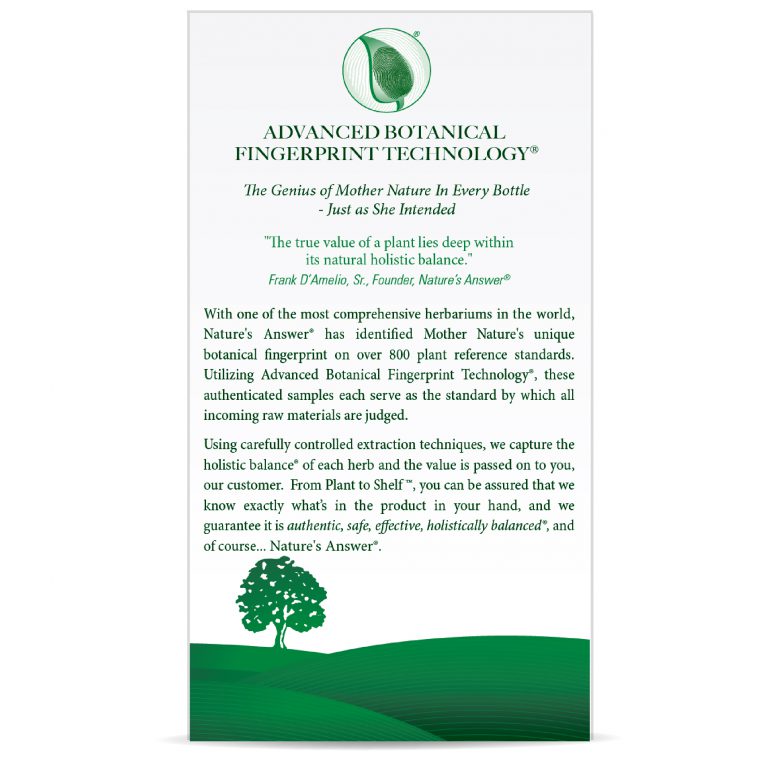 Brochure or informational sheet about Advanced Botanical Fingerprint Technology with green graphics and text.