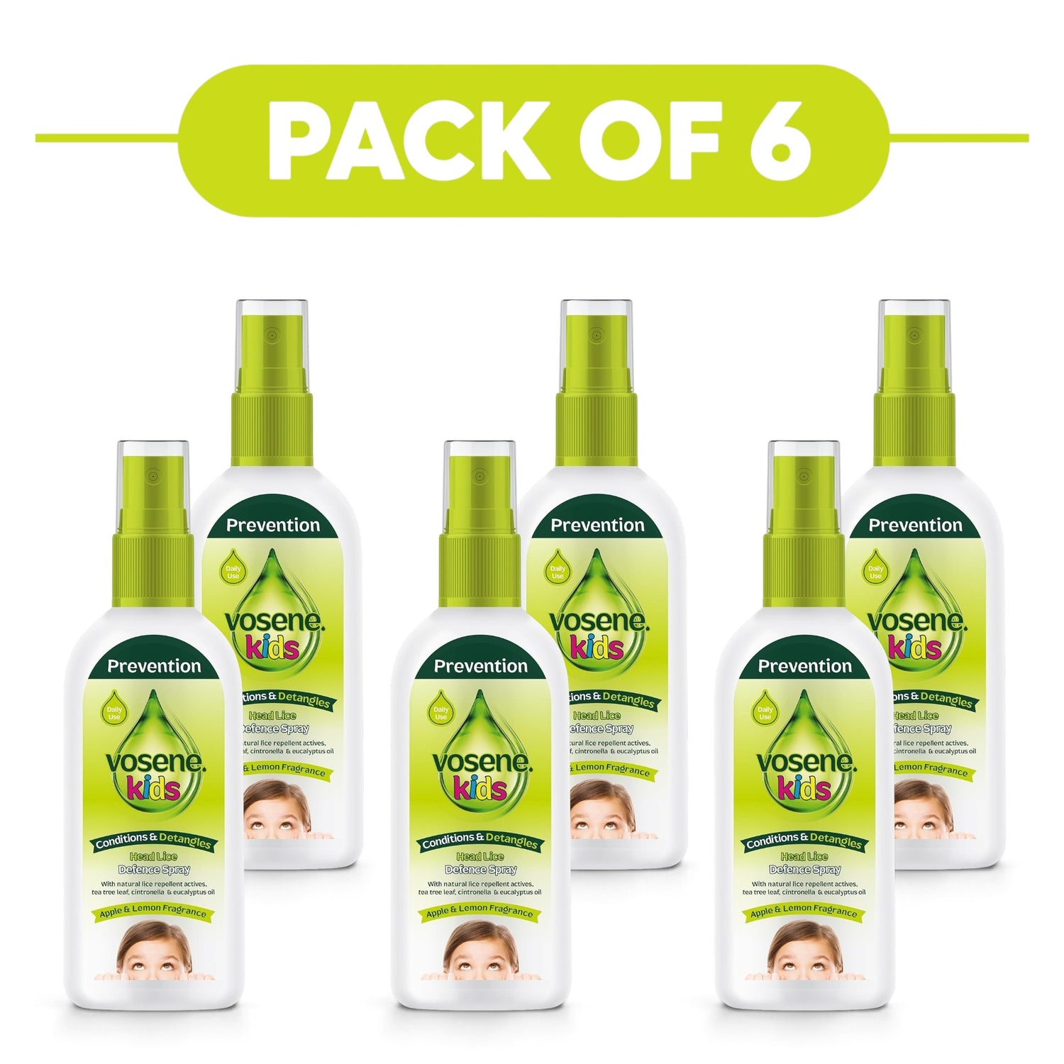 Vosene Kids Head Lice Defence Spray Apple & Lemon 150ml Pack of 6