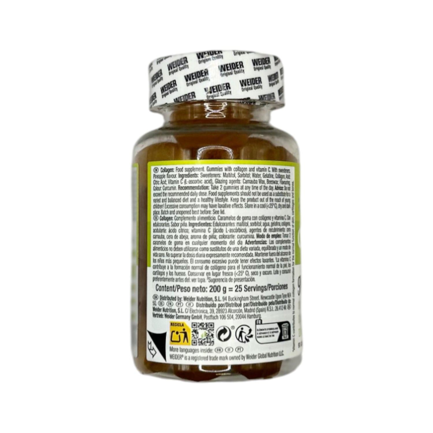 WEIDER Collagen Gummies – Pineapple Flavour | 50 Gummies | Peptan + Vitamin C