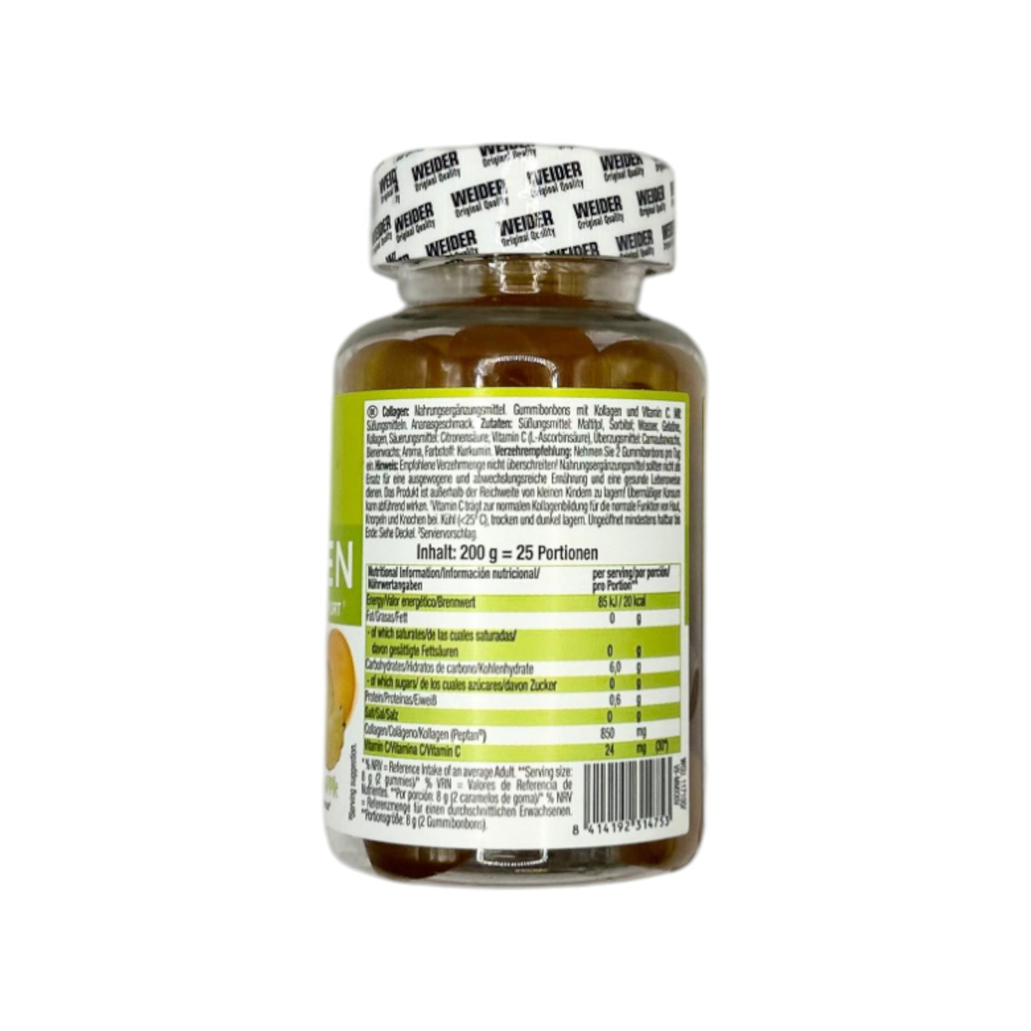 WEIDER Collagen Gummies – Pineapple Flavour | 50 Gummies | Peptan + Vitamin C