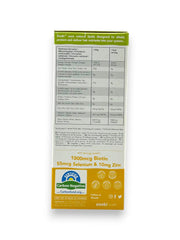 Supplement package with nutritional information on a white background