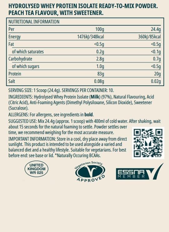 Nutrition facts and ingredients for Myprotein Clear Whey Isolate 875g.