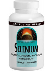 Front image: Source Naturals Selenium 100mcg tablets bottle 100 count