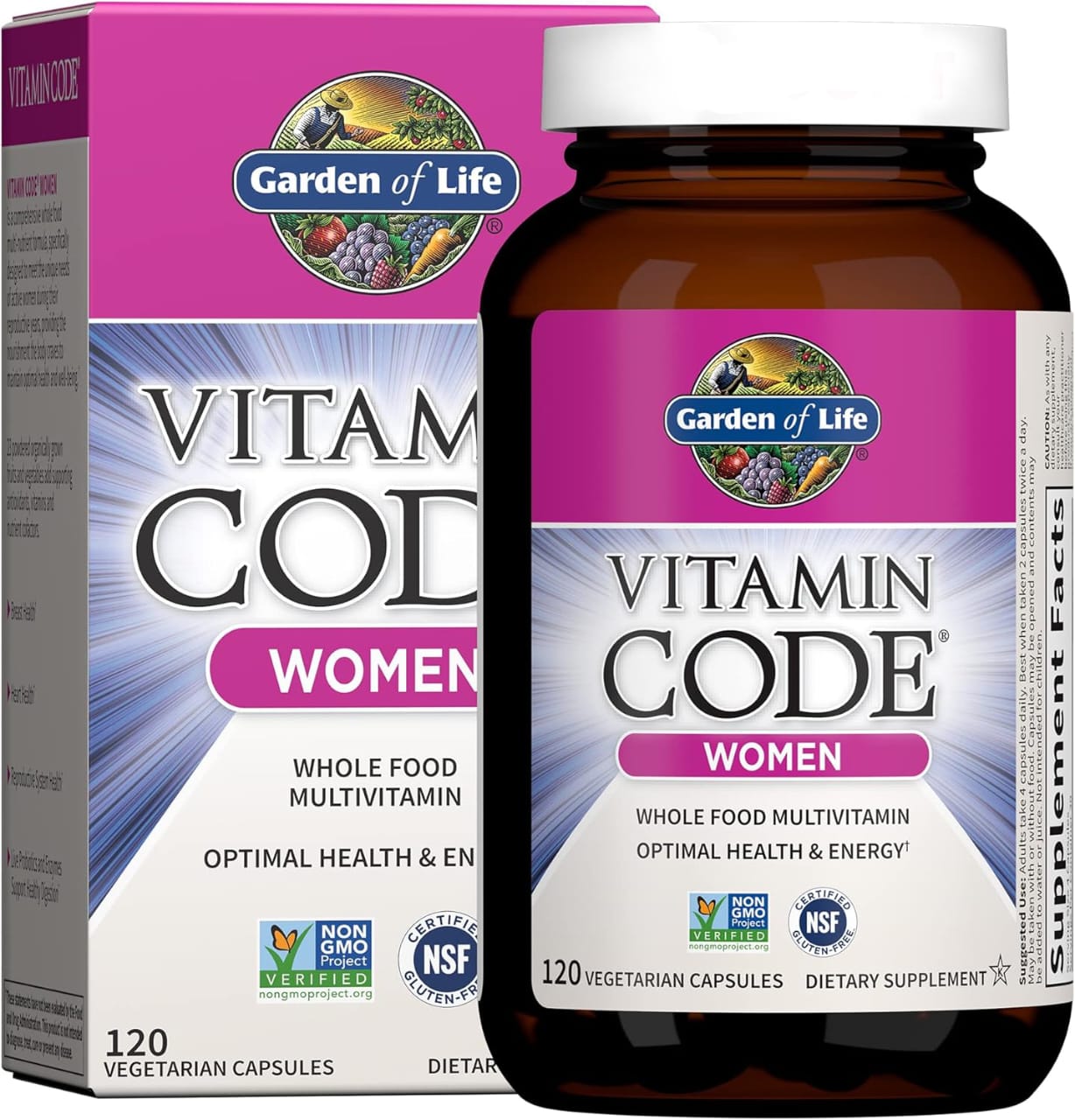 Garden of Life Vitamin Code Women's Multivitamin bottle & box, 120 capsules.